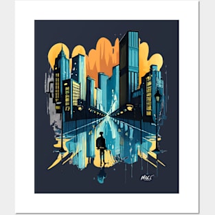 Urban Abstract Cityscape Graphic Tee | Modern Skyline Watercolor Posters and Art